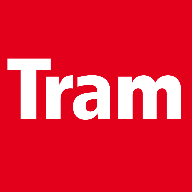 Rotes Logo mit der Aufschrift Tram